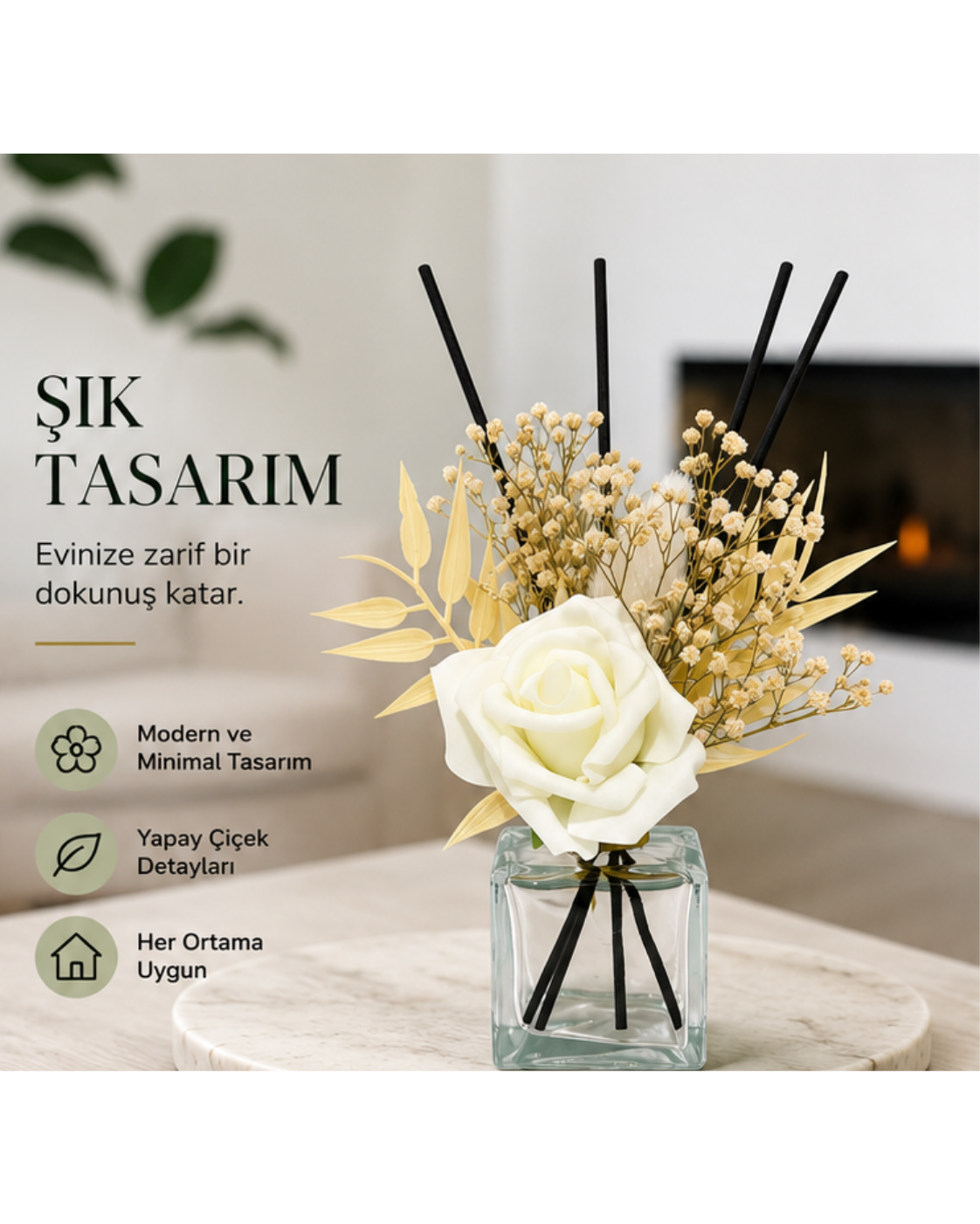 Dekoratif Yapay Çiçekli Oda Kokusu Şişesi