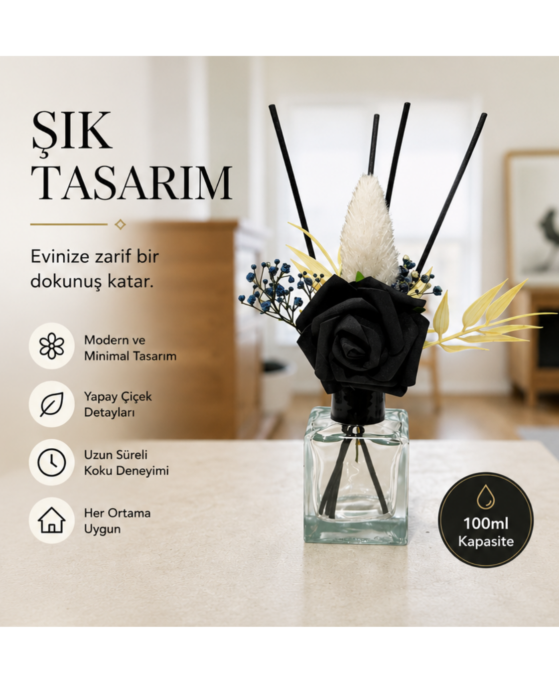 Dekoratif Yapay Çiçekli Oda Kokusu Şişesi